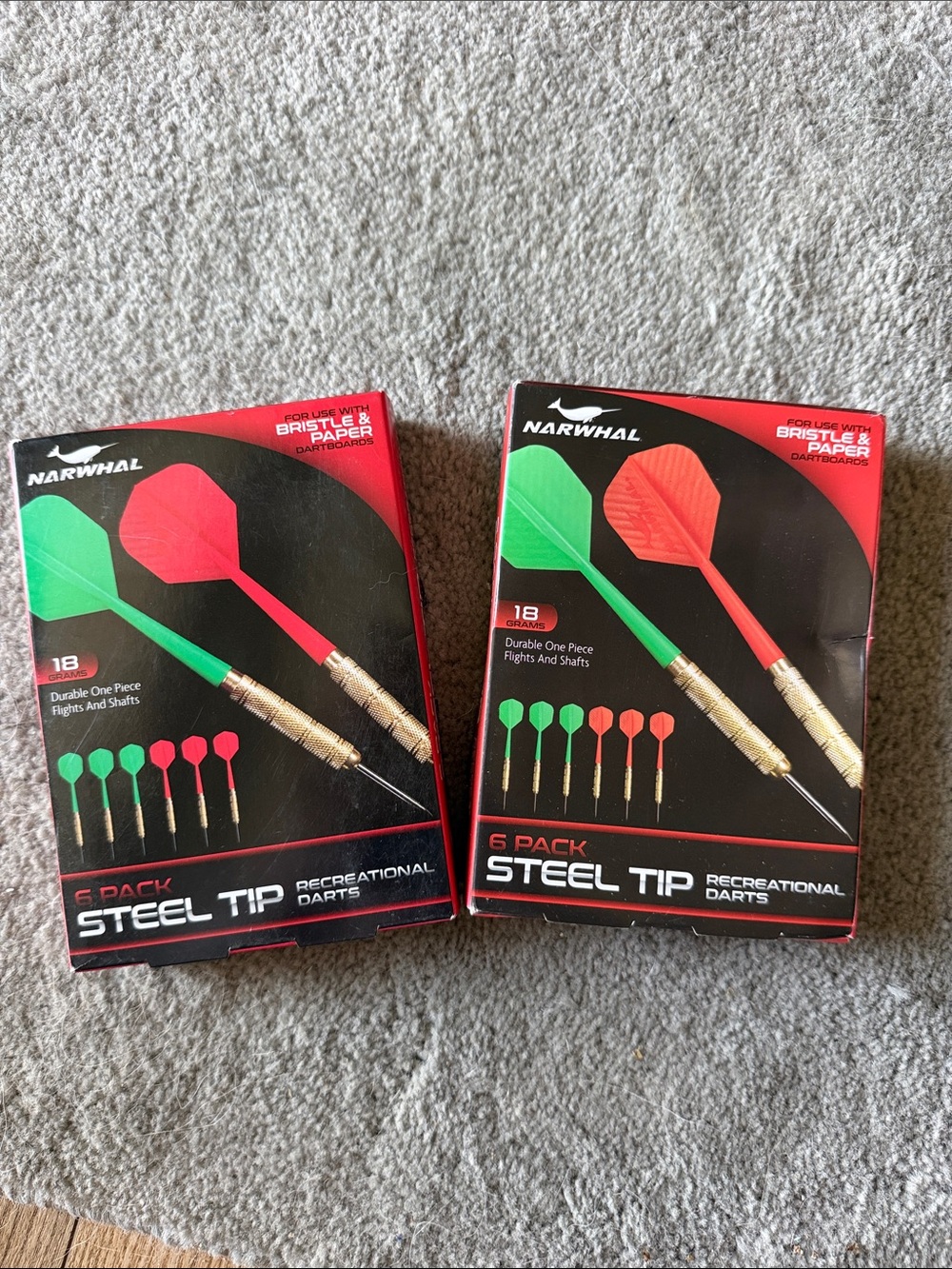 Steel Tip Darts 6-Pack - Red & Green Flights 2 packs